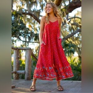 NATURAL LIFE  Zoe Wide-Leg Jumpsuit In Discontinued Red Vintage Floral Sz XL EUC